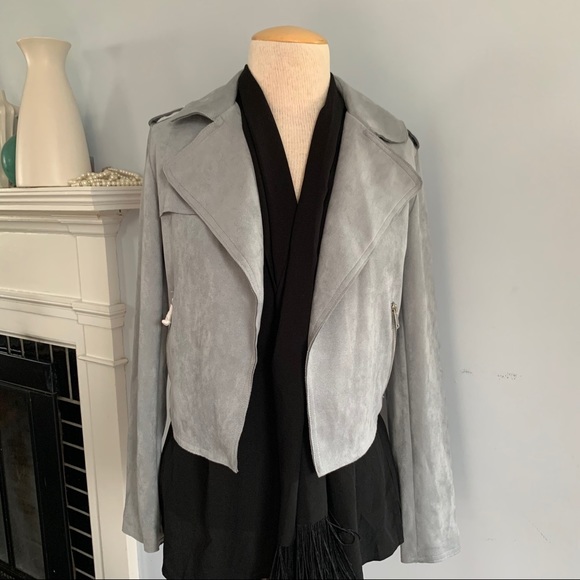 SOLD !!  Anthro faux suede sky blue Expressway moto jacket - Picture 7 of 16